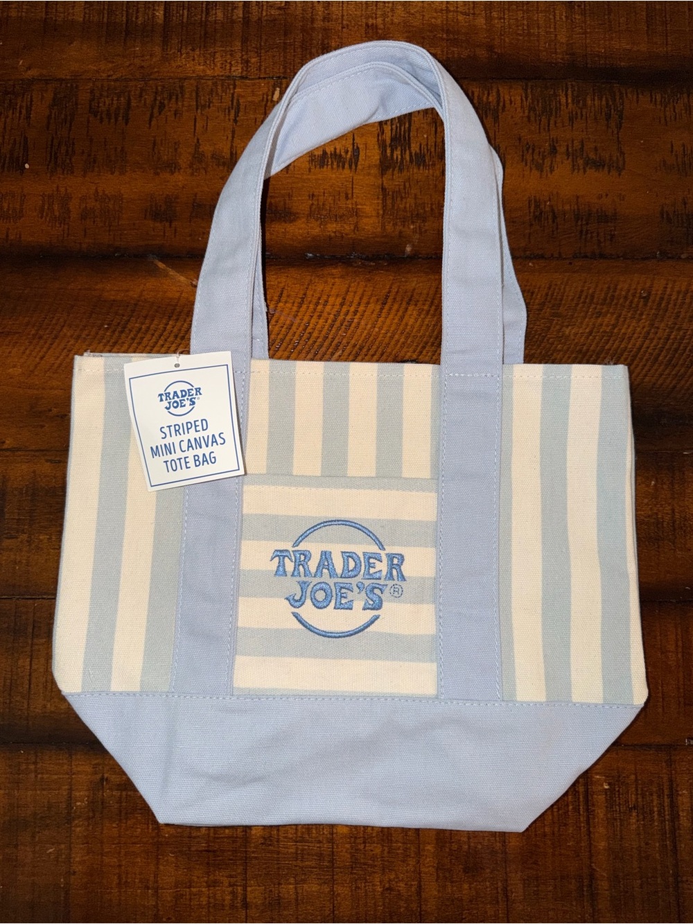 MINI NWT Trader Joe’s Summer Striped Mini Canvas Tote Bag - Cream & Pale Blue